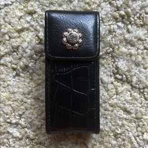 Black Leather Brighton lipstick Case with Silver Accent